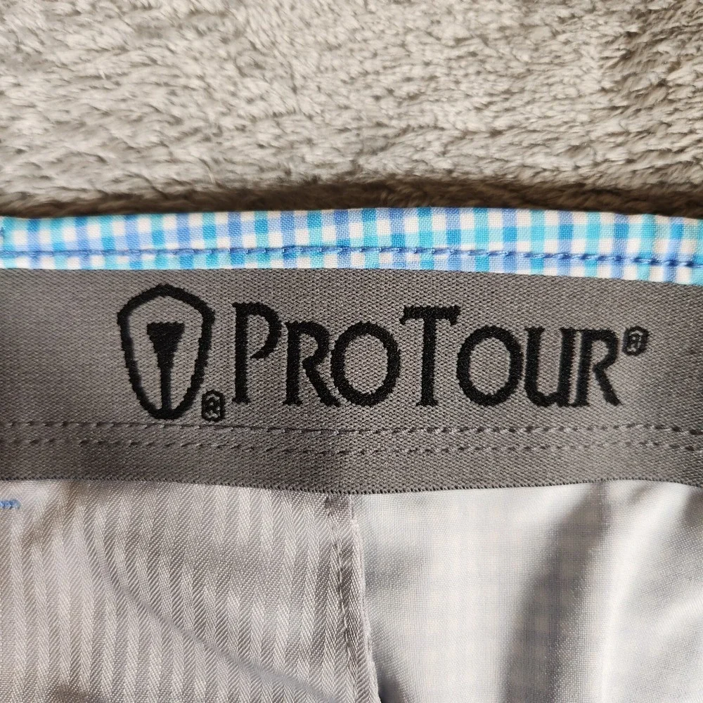 ProTour Shorts Men's 42X9 Golf Blue Green Plaid Check‎ Polyester Spandex